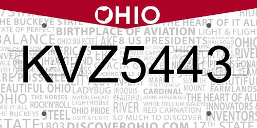 KVZ5443 Ohio License Plate