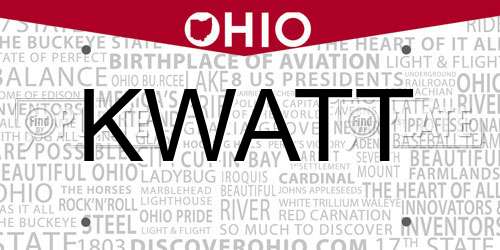 KWATT Ohio License Plate