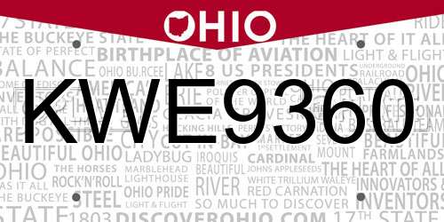 KWE9360 Ohio License Plate