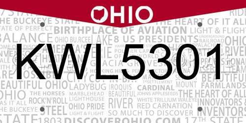 KWL5301 Ohio License Plate
