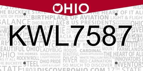 KWL7587 Ohio License Plate