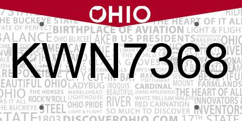 KWN7368 Ohio License Plate