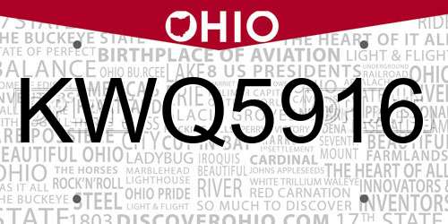KWQ5916 Ohio License Plate