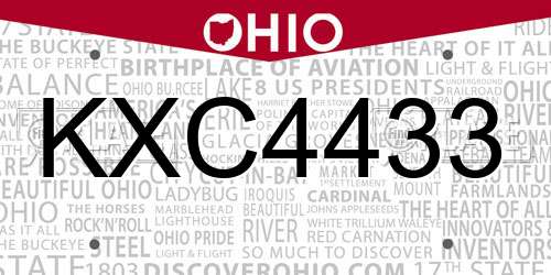 KXC4433 Ohio License Plate