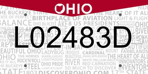 L02483D Ohio License Plate