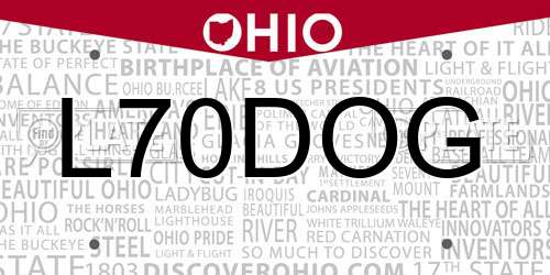L70DOG Ohio License Plate