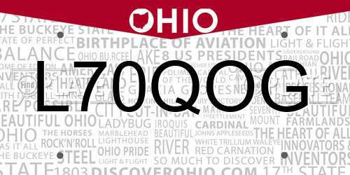 L70QOG Ohio License Plate