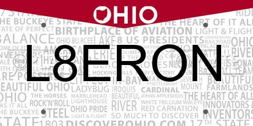 L8ERON Ohio License Plate