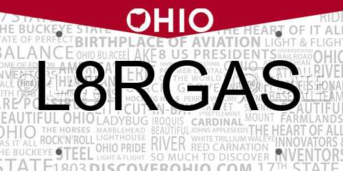 L8RGAS Ohio License Plate