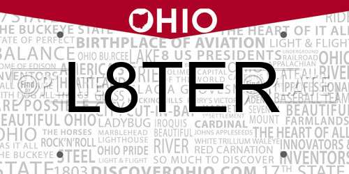 L8TER Ohio License Plate