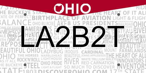 LA2B2T Ohio License Plate