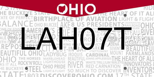 LAH07T Ohio License Plate