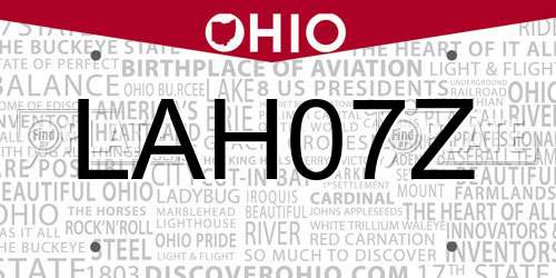 LAH07Z Ohio License Plate