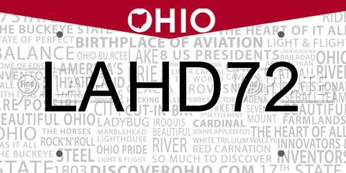 LAHD72 Ohio License Plate