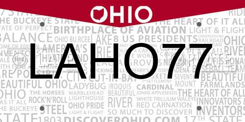 LAHO77 Ohio License Plate