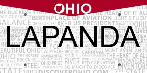 LAPANDA Ohio License Plate