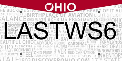LASTWS6 Ohio License Plate