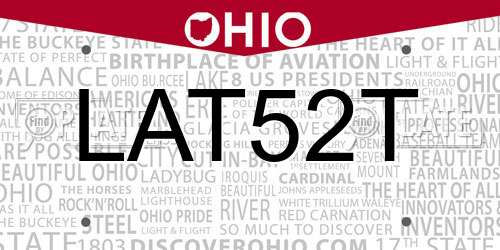 LAT52T Ohio License Plate