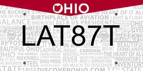 LAT87T Ohio License Plate
