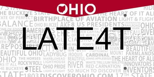 LATE4T Ohio License Plate