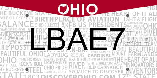 LBAE7 Ohio License Plate