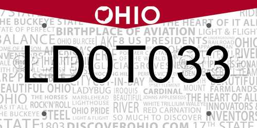 LD0T033 Ohio License Plate