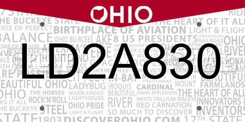 LD2A830 Ohio License Plate