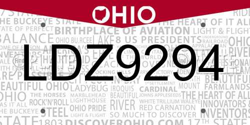 LDZ9294 Ohio License Plate
