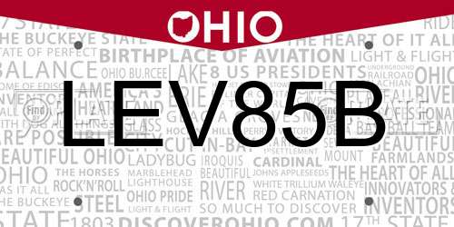 LEV85B Ohio License Plate