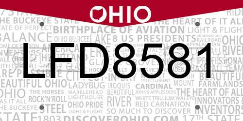 LFD8581 Ohio License Plate