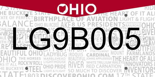 LG9B005 Ohio License Plate
