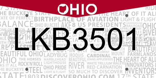 LKB3501 Ohio License Plate