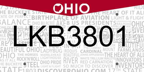 LKB3801 Ohio License Plate
