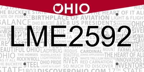 LME2592 Ohio License Plate