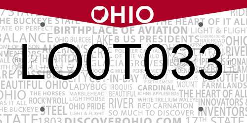 LO0T033 Ohio License Plate