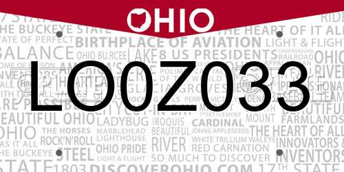 LO0Z033 Ohio License Plate