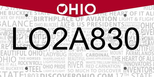 LO2A830 Ohio License Plate