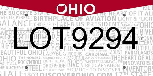 LOT9294 Ohio License Plate