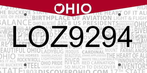 LOZ9294 Ohio License Plate