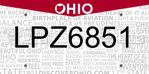 LPZ6851 Ohio License Plate