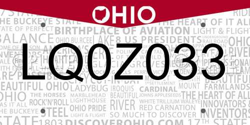 LQ0Z033 Ohio License Plate