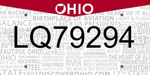 LQ79294 Ohio License Plate