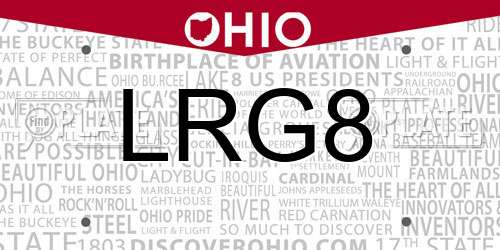 LRG8 Ohio License Plate