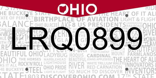 LRQ0899 Ohio License Plate