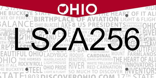 LS2A256 Ohio License Plate