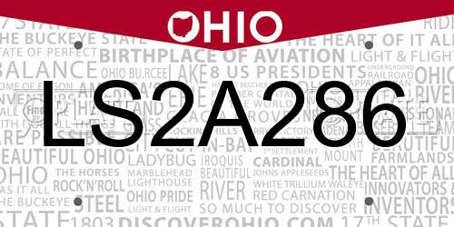 LS2A286 Ohio License Plate