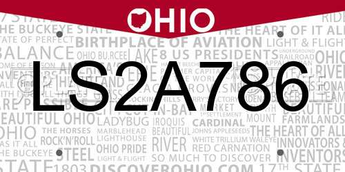 LS2A786 Ohio License Plate