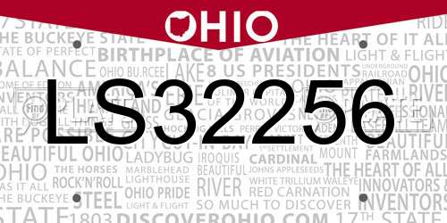 LS32256 Ohio License Plate