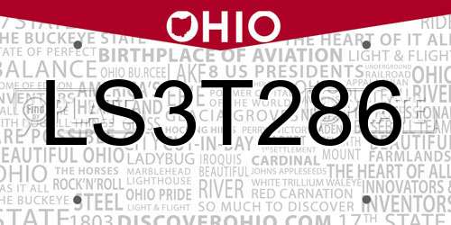LS3T286 Ohio License Plate