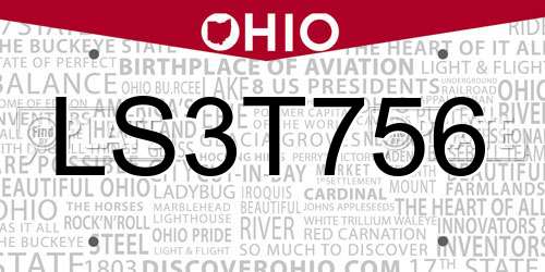LS3T756 Ohio License Plate
